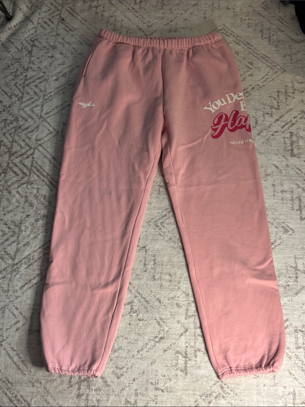 Mayfair “You Deserve to be Happy” Pink Graphic Elastic-Waist Joggers
